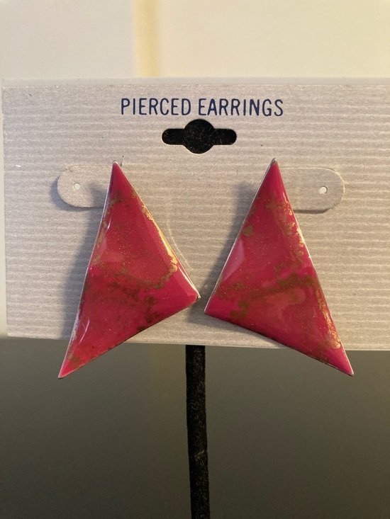 Jewelry - Geometric Pink Triangle Resin Earrings with Gold Veining
